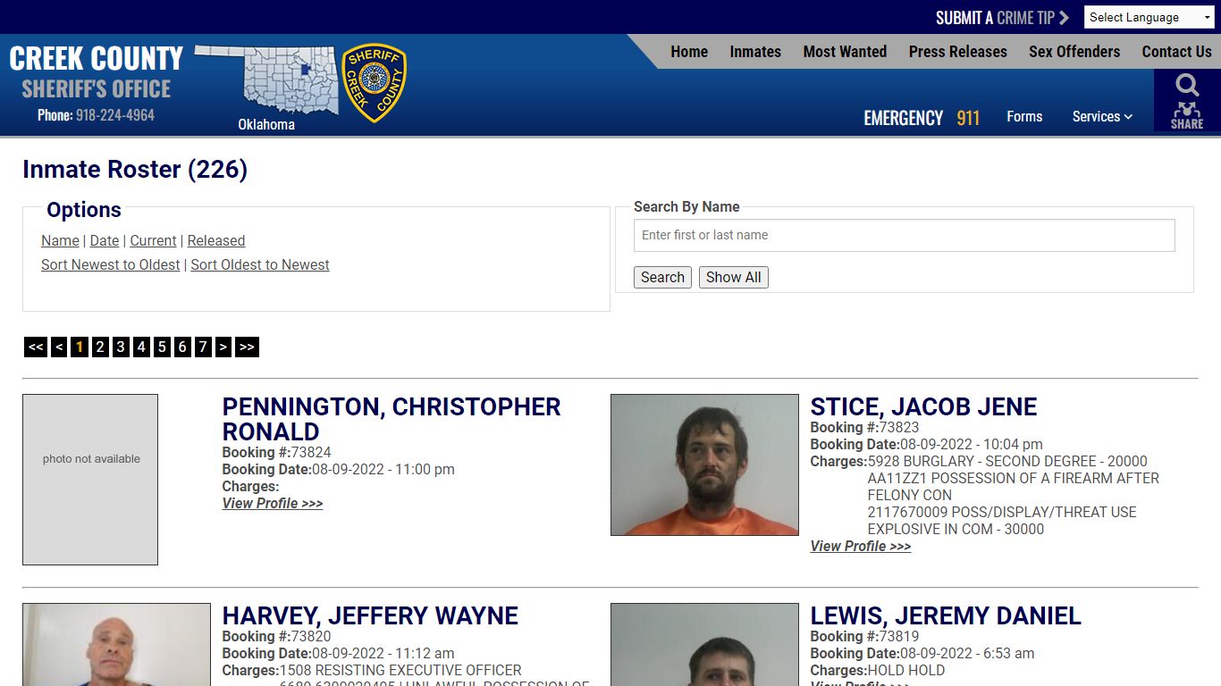 Inmate Roster - Current Inmates ... - Creek County Sheriff