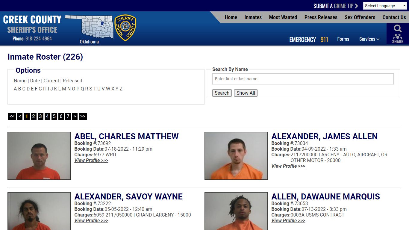 Inmate Roster - Current Inmates - Creek County Sheriff